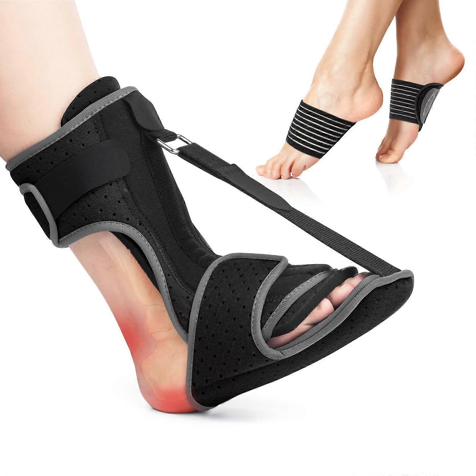 Plantar Fasciitis Night Splint, Upgraded Black Brace with Arch Support for Foot Drop, Achilles Tendonitis, Heel Spur Relief, Unisex One Size