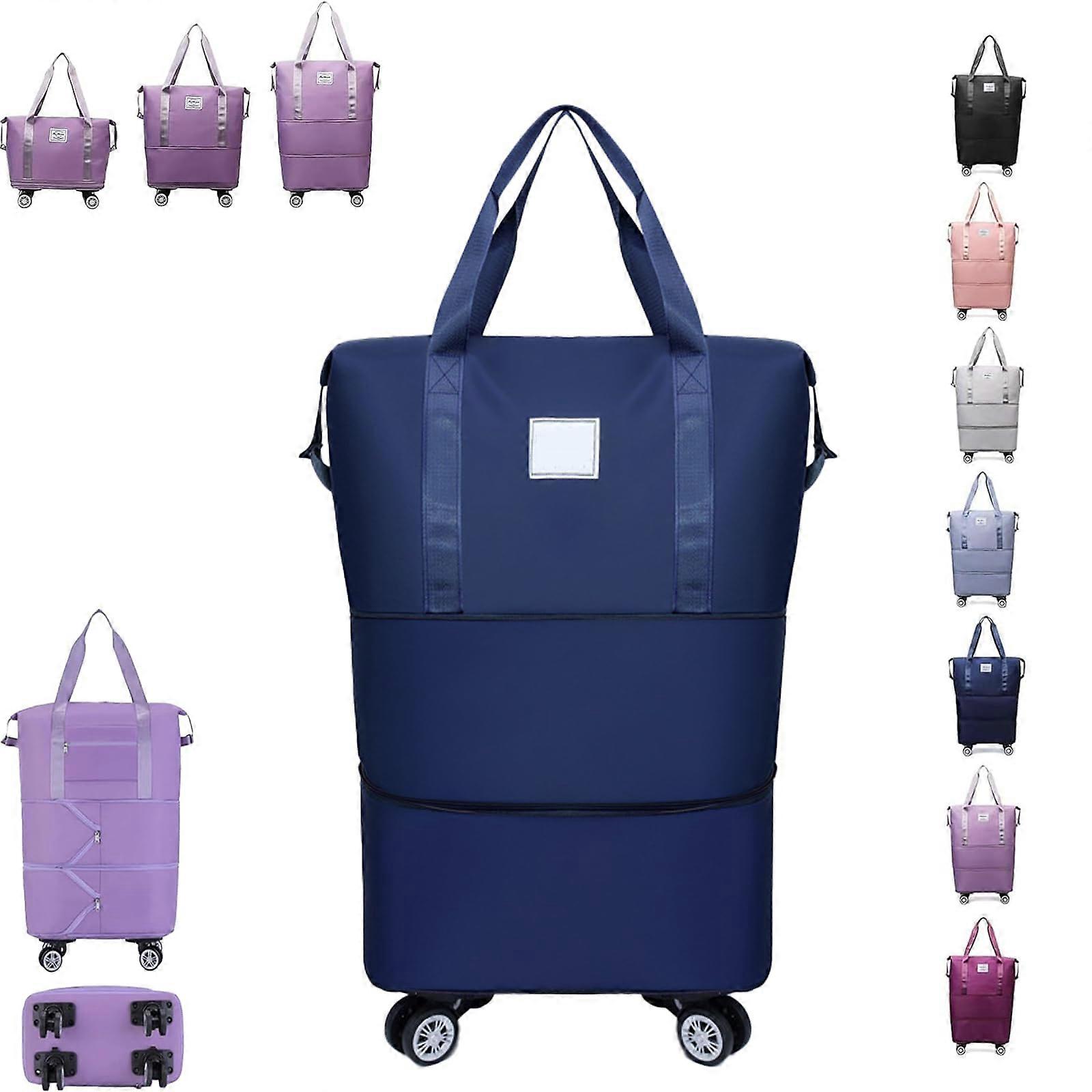 Klarson Expandable Bag with Wheels, Klarson Travel Bag, Scratch Expandable Travel Duffle Bag, with Dry and Wet Separation (Dark Blue)
