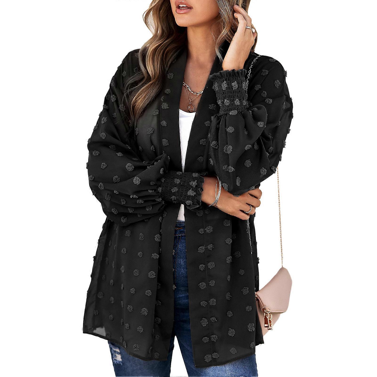 Women's Cardigan Elastic Cuff Polyester Fiber Simple Style Open Front Tops for Party Dating Shopping
