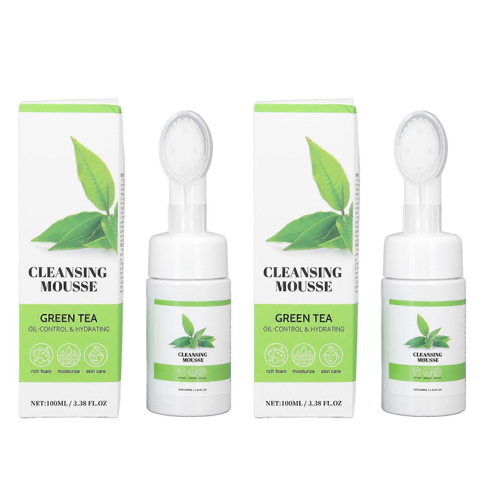2pcs 100ml Deep Cleansing Refreshing Oil Control Wrinkle Reduction Green Tea Mousse Facial Cleanser for Oily Skin Pimple