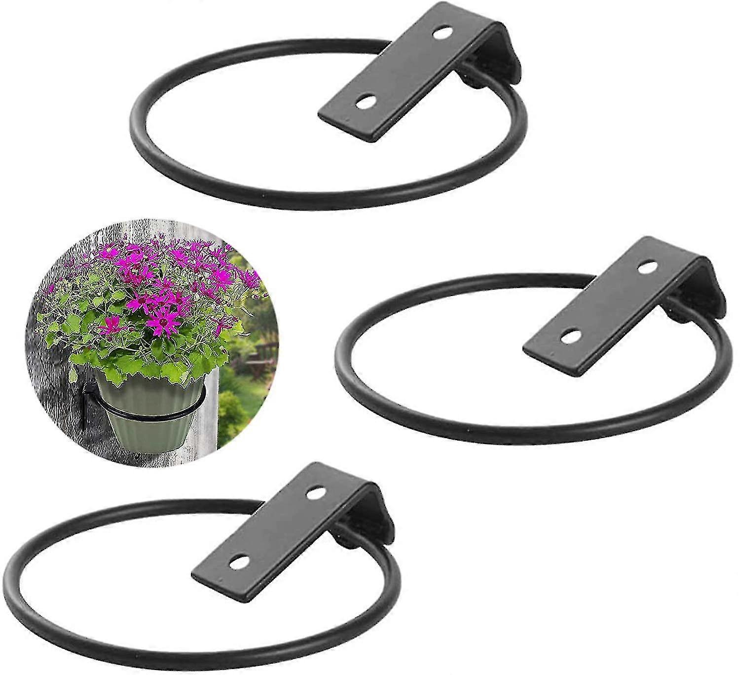 Metal Wall Hooks and Pot Ring Holders for Flower Pots with a Planter Tray Stand Ideal for Patio Balcony and Garden Use
