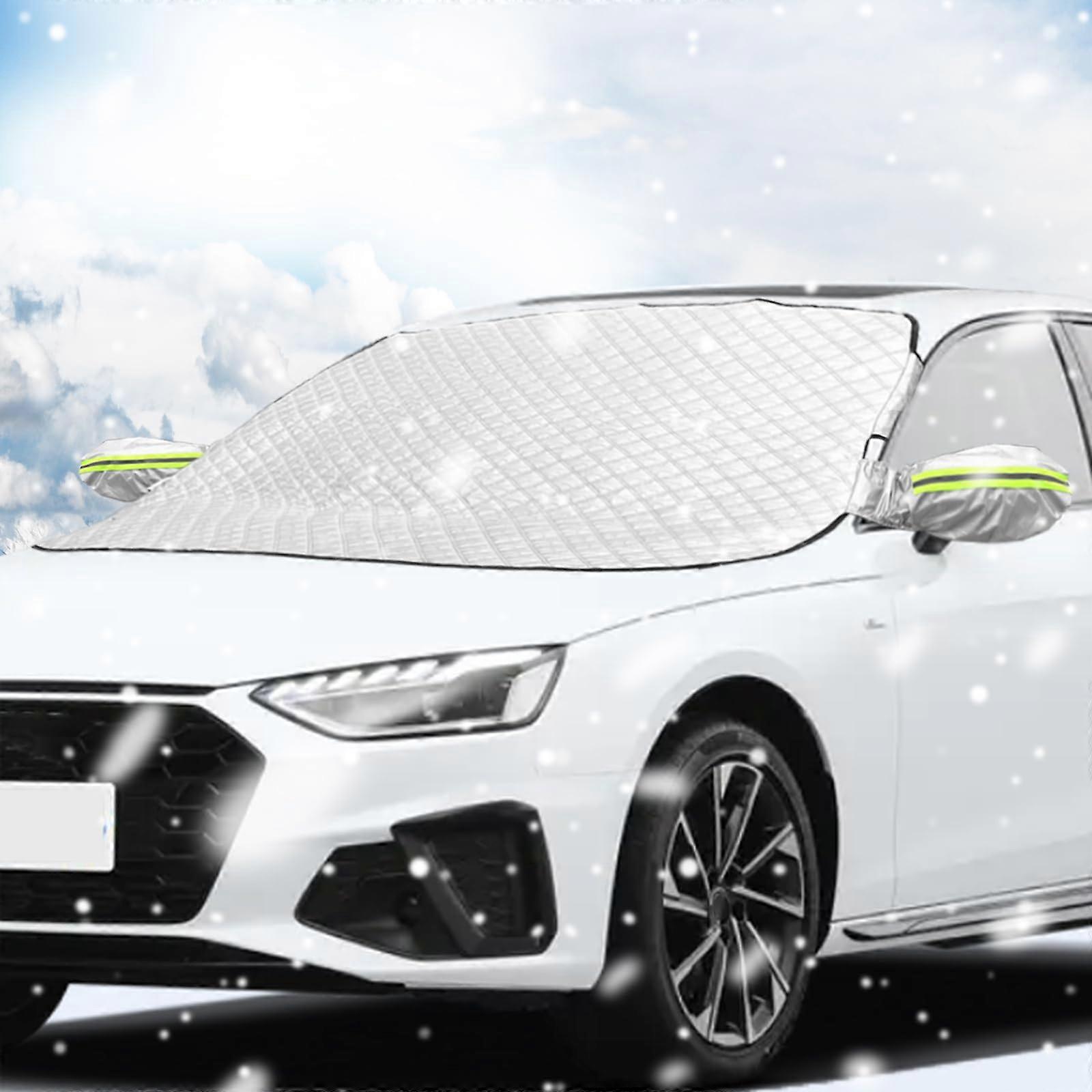 Car Windshield Snow Cover with Side Mirror and Hook, Winter Sun Shade Foldable, Magnetic for Ice Snow