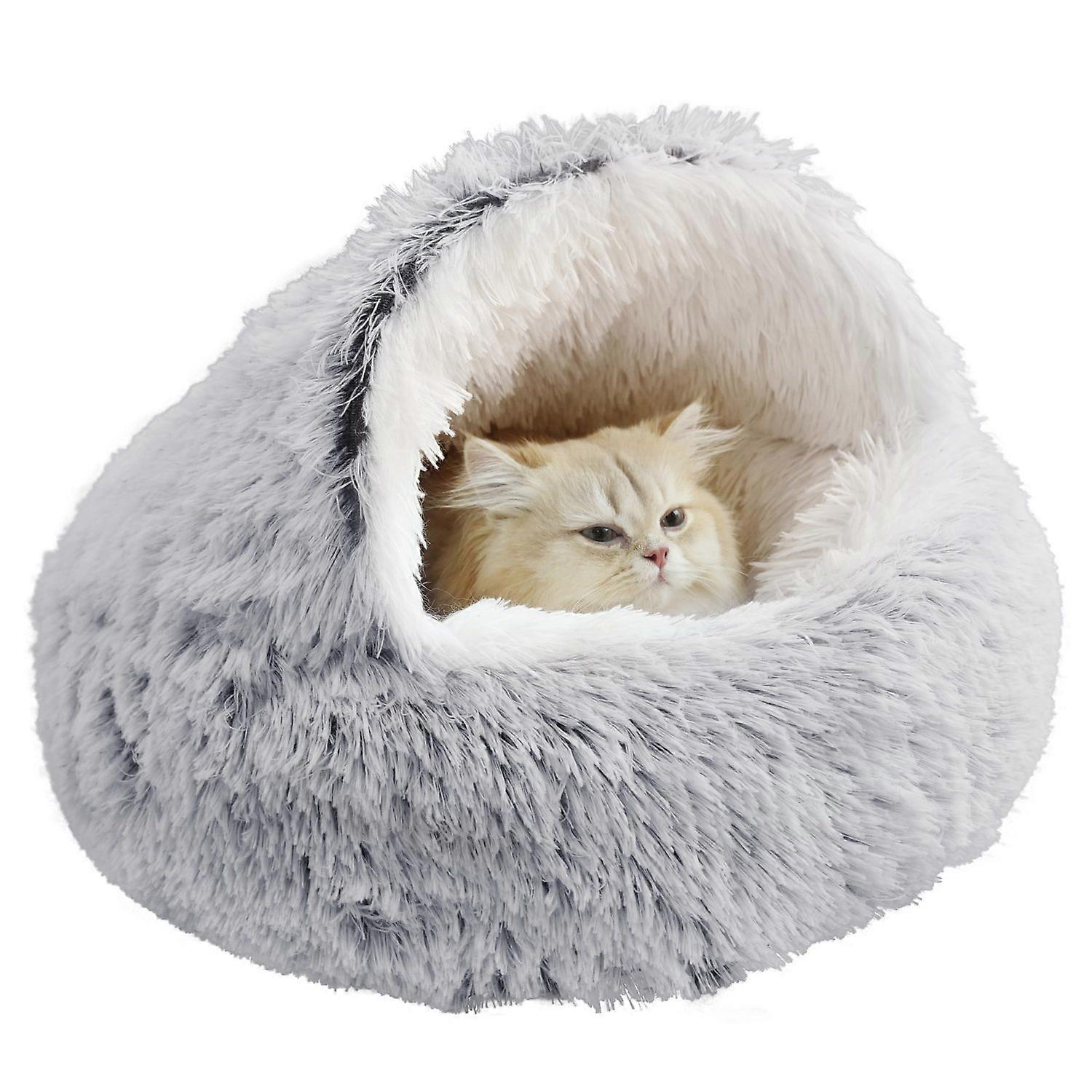 Fluffy cat bed soft plush, extra thick 50cm cuddly warm cozy premium comfortable