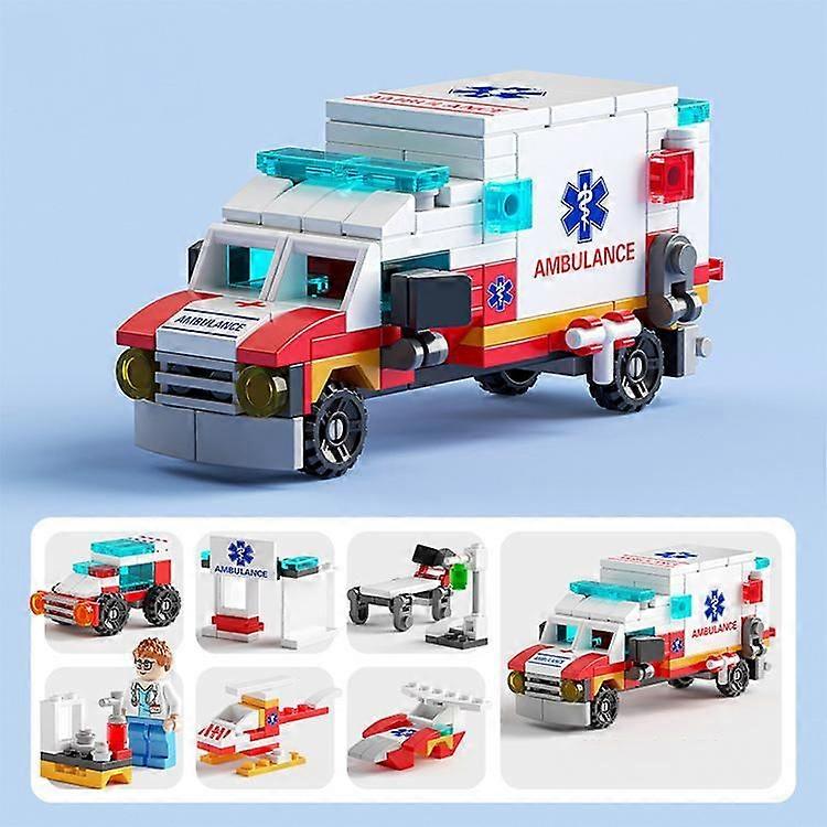 (2 Pack) Small Particle Building Blocks 6 in 1 Fire SWAT Ambulance Creative Assembled Toys (8732-8 City Rescue)