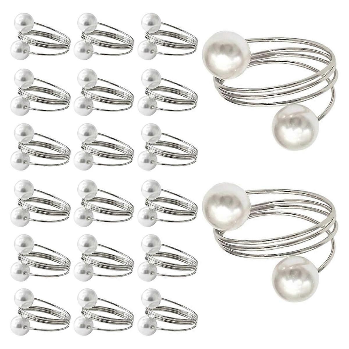 20Pack Silver Napkin Rings, Pearl Napkin Ring Set