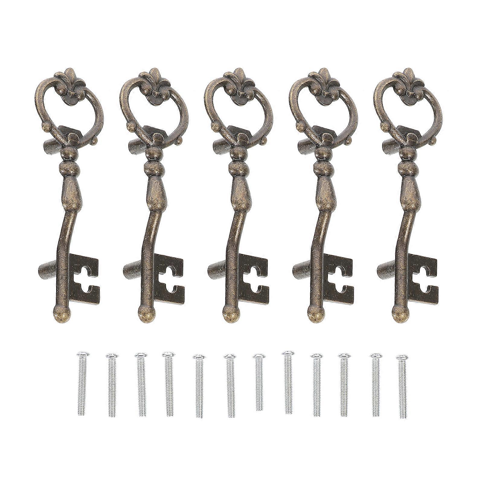5pcs Dresser Pulls Handles Key Shape Decorative Knobs Antique Zinc Alloy Handles
