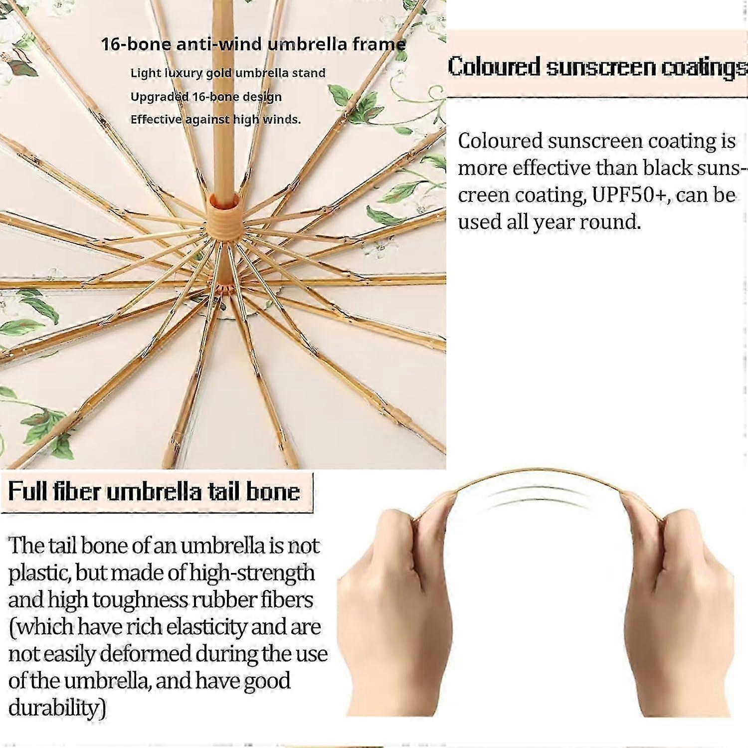 UPF Construction 50+ Folding Umbrella - 16-Rib Windproof