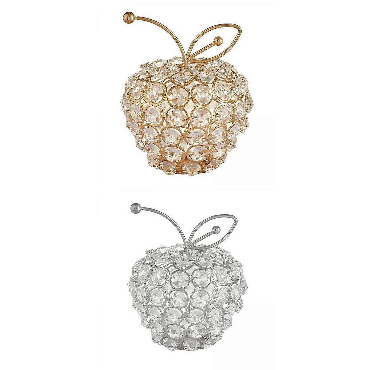 2- 3D Crystal Fruit Apples Figurines Shiny Tabletop Decor Wedding
