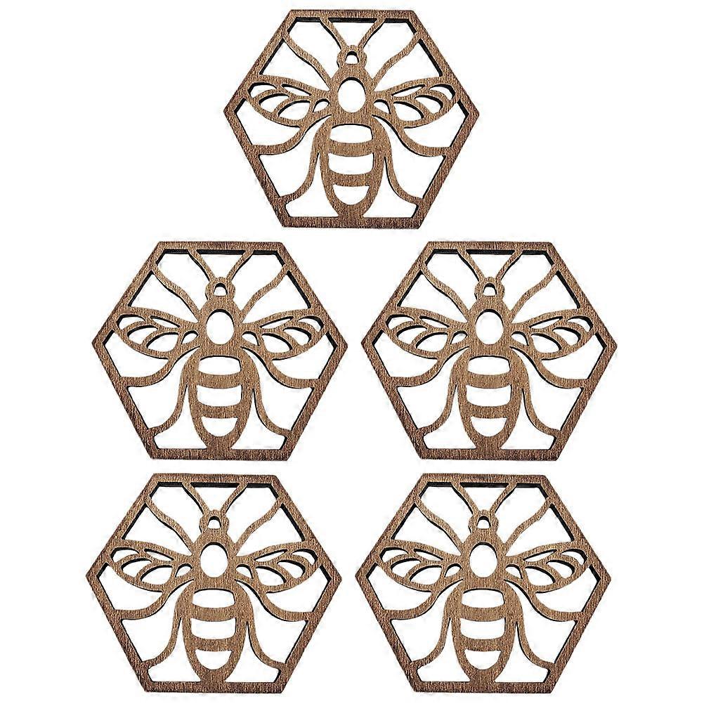 Wooden Coaster Set of 5 Pieces for Home Use Coffee Color Smooth and Round 3.54 Inches Diameter