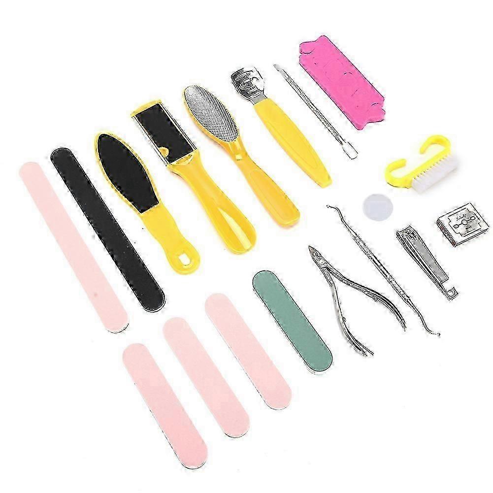 Professional Pedicure Tools Kit Foot Rasp File Dead Skin Pusher Nail Clipper Set Yellow