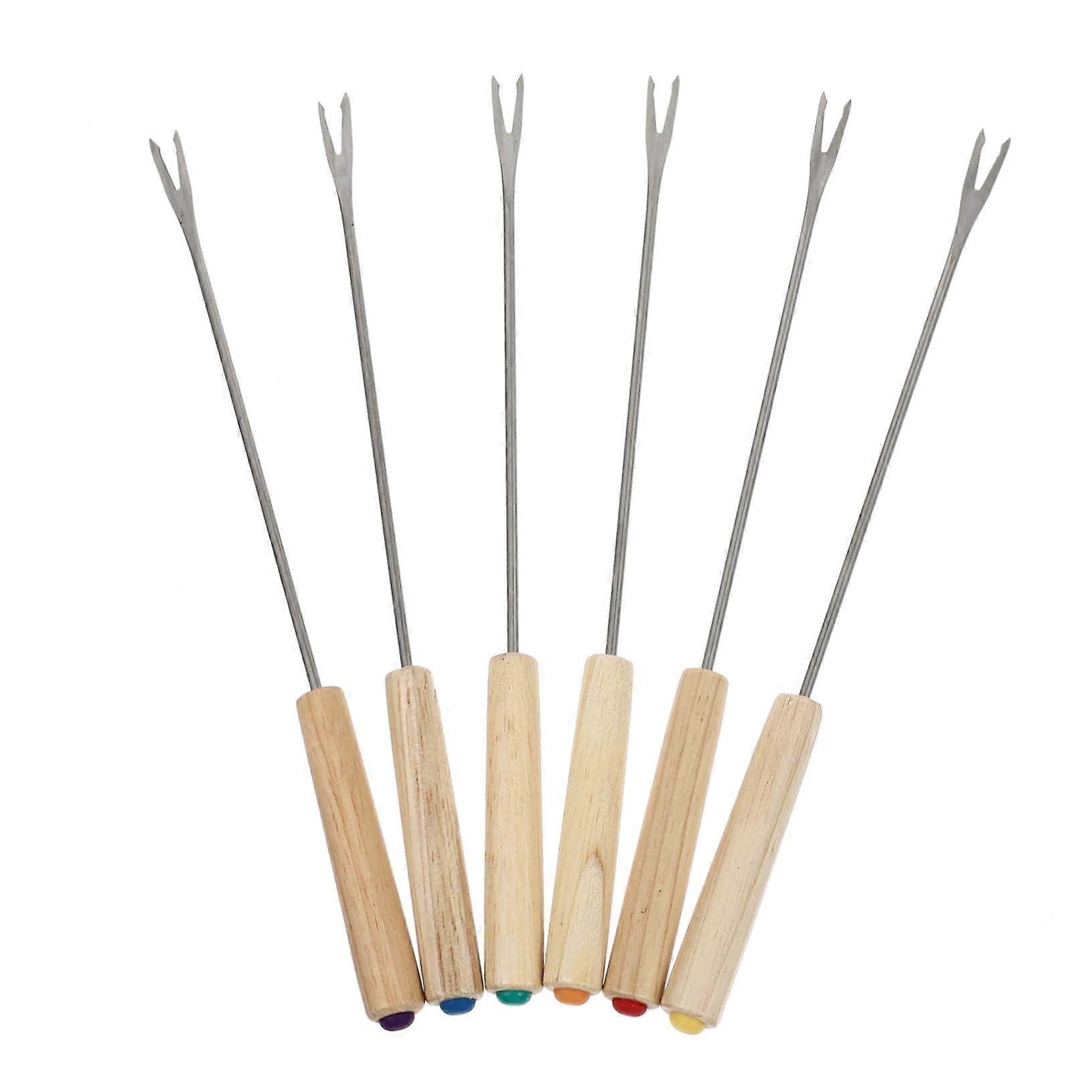 2 Pack Fondue Forks with Wooden Handles for Marshmallow Roasting, BBQ, Cheese and Chocolate