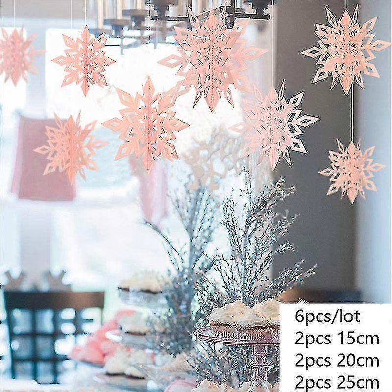 3D人工雪の結晶ガーランド - ピンクのクリスマスの装飾