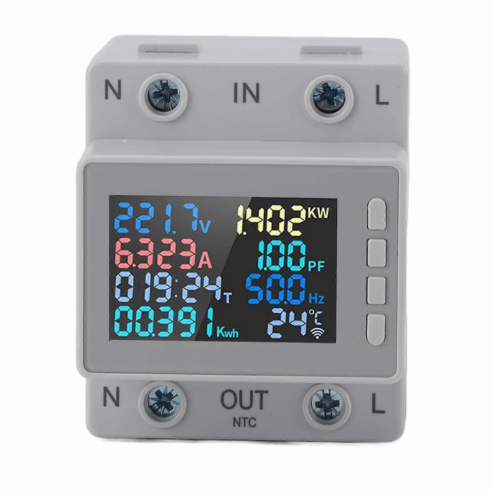 Din Rail Energy Meter Voltage Current Digital Electricity Tester with Overtemperature Overcurrent Power Off 170‑270V 63A 