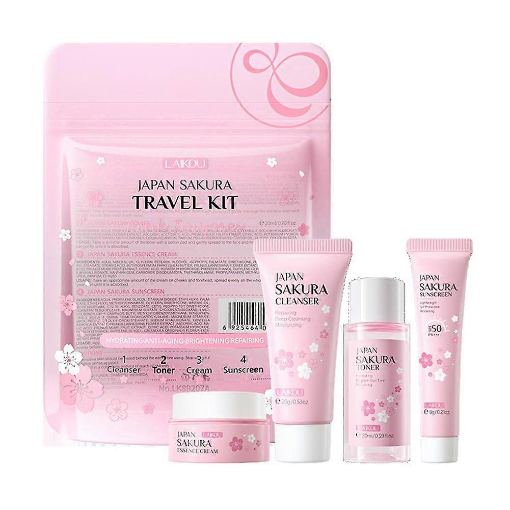 4-piece facial cleanser + toner + cream + sunscreen (A) $LAIKOU Japanese Sakura travel set 4-piece facial care hydrating and moisturizing
