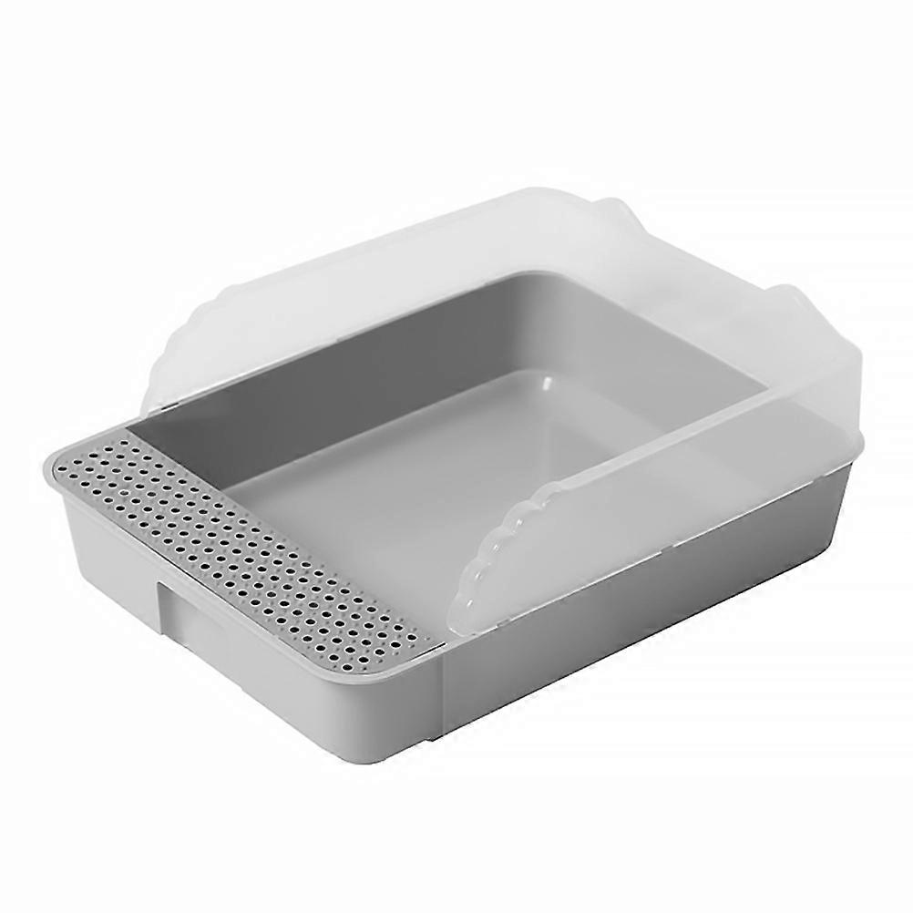 Cat Litter Box Grey SemiEnclosed Design with PP Material for Pets 23.6 x 15.7 x 5.9 Inches