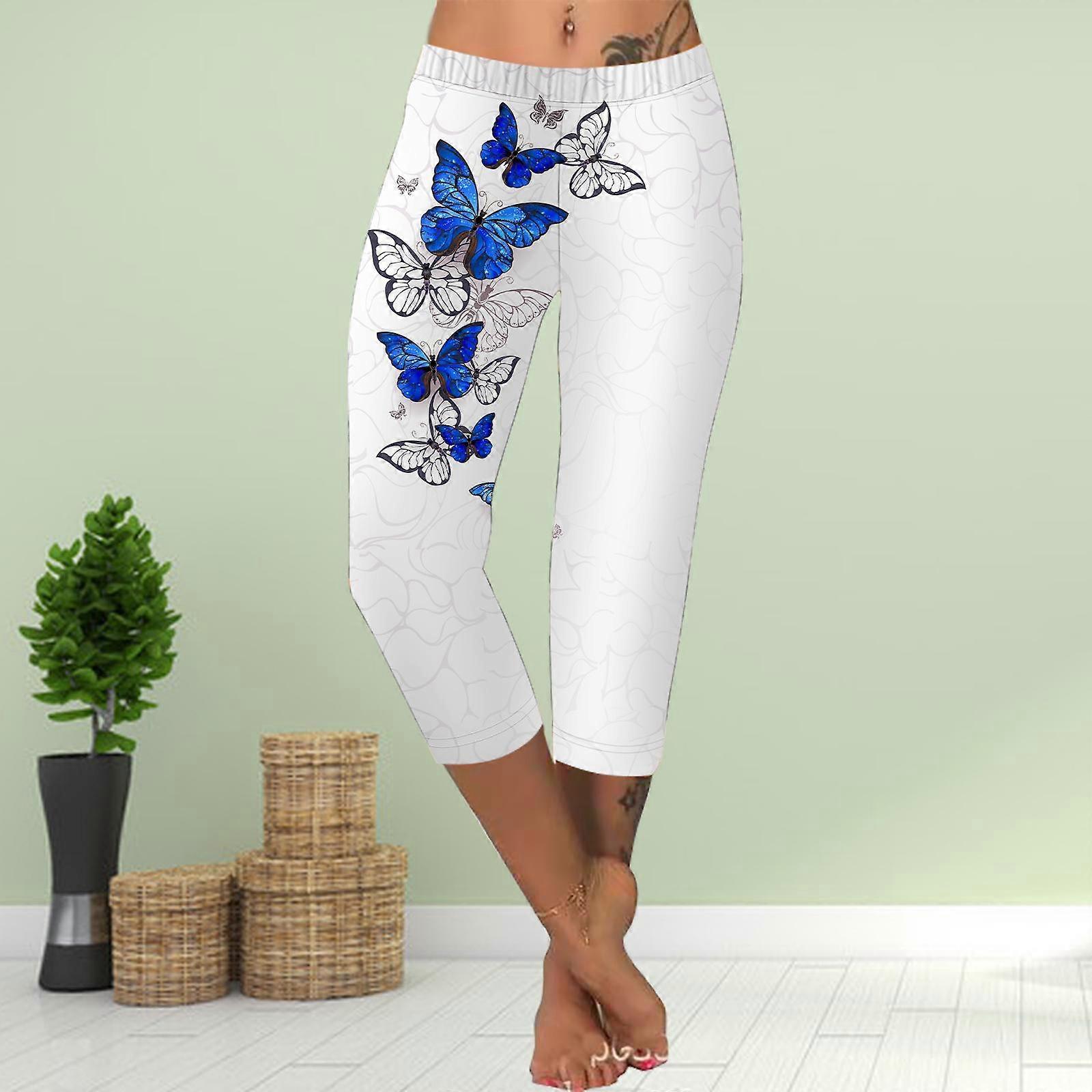 Pants Summer Short Leggings Cropped Skinny Trousers Plus Size Leggins Ladies Slim 3D Black Butterfly Print Pants