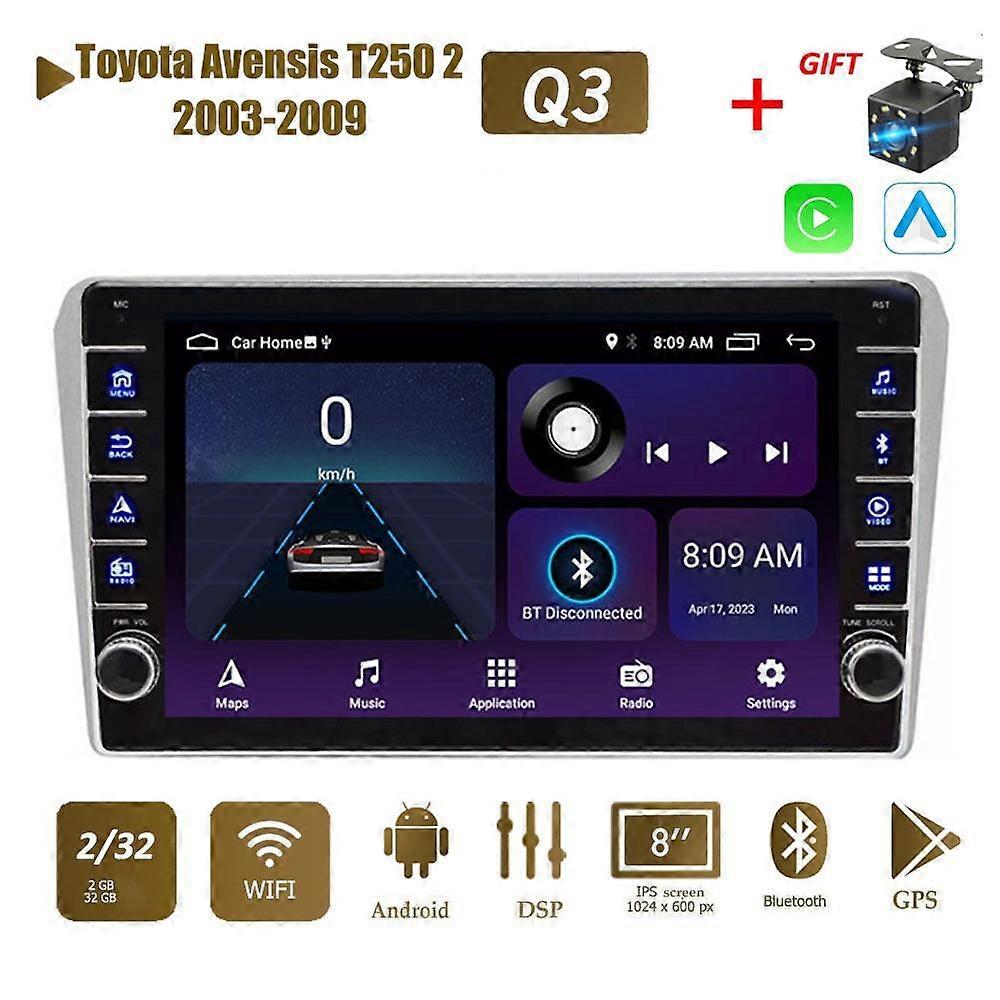 For Toyota Avensis T250 2 2003-2009 With Button Knob Android Car Radio Multimedia Player Navigation Stereo GPS 2 Din Carplay 2+32GB