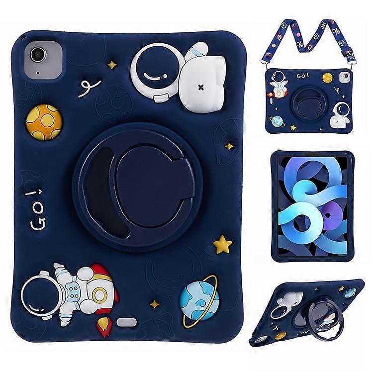 Compatible For iPad Air (2020) / (2022) Protective Kickstand Case Astronaut Design Silicone Tablet Cover with Strap