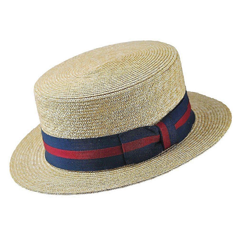 Straw Boating Hat with Natural Striped Headband