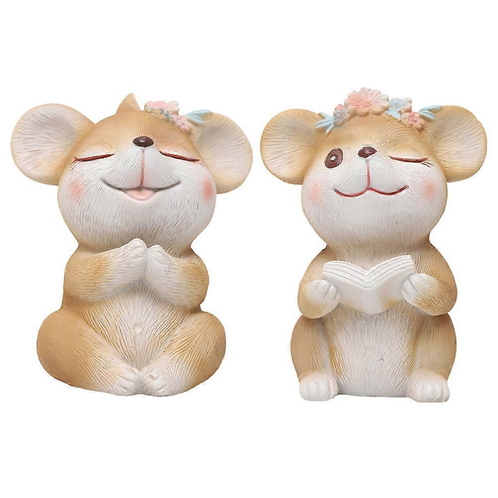 Mouse Ornaments Adorable Mouse Ornament Miniature Desktop Accessory Resin Outdoor 5.5X5.5X6.5CM 2Pcs