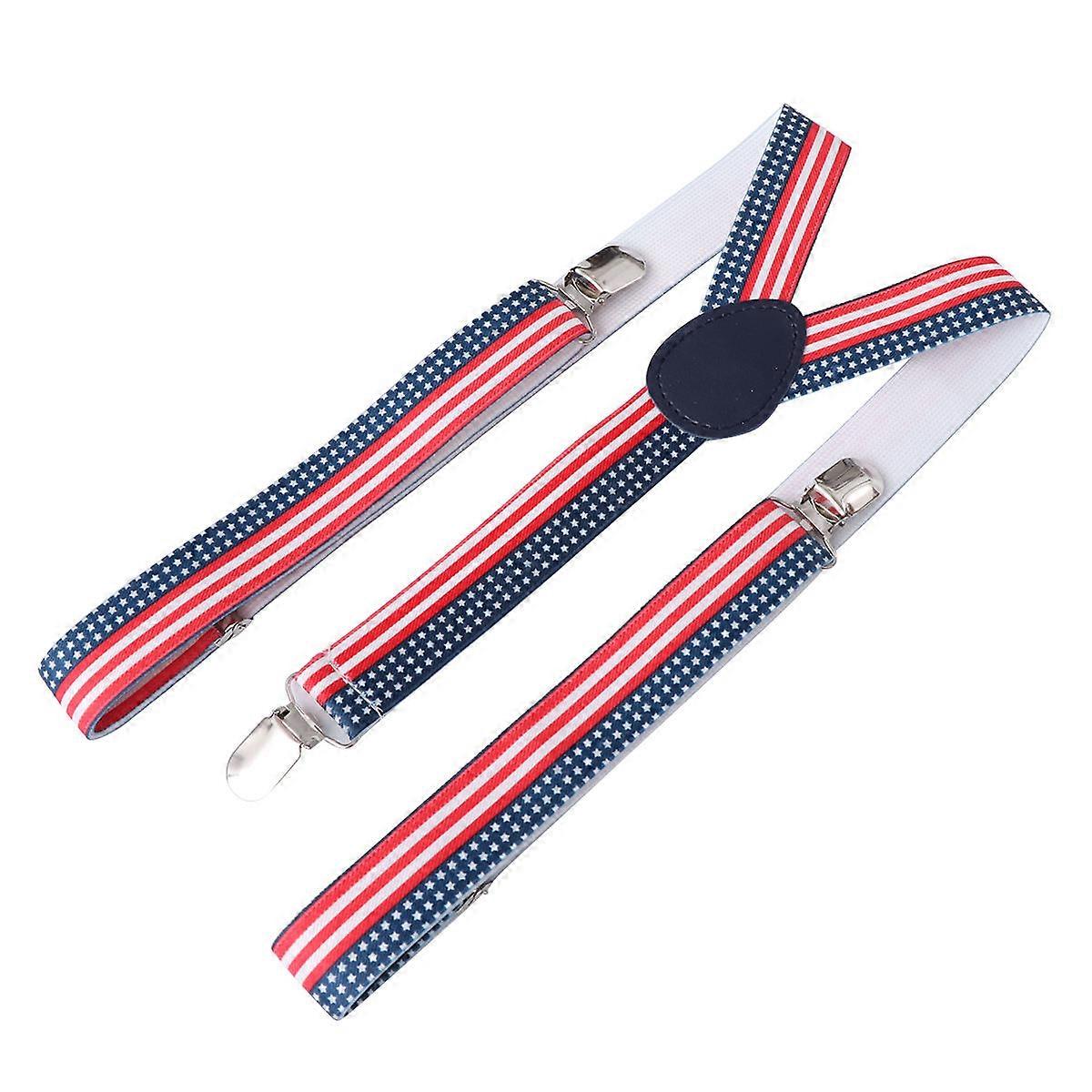 Clip On Suspenders for Men Women Adjustable US Flag Printing Elastic Y-Shaped Braces 1Pack