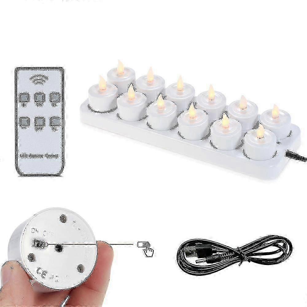 USB Rechargeable Flameless Candles with Remote Control & Charging Base, Flickering LED Tealights for Home Decor