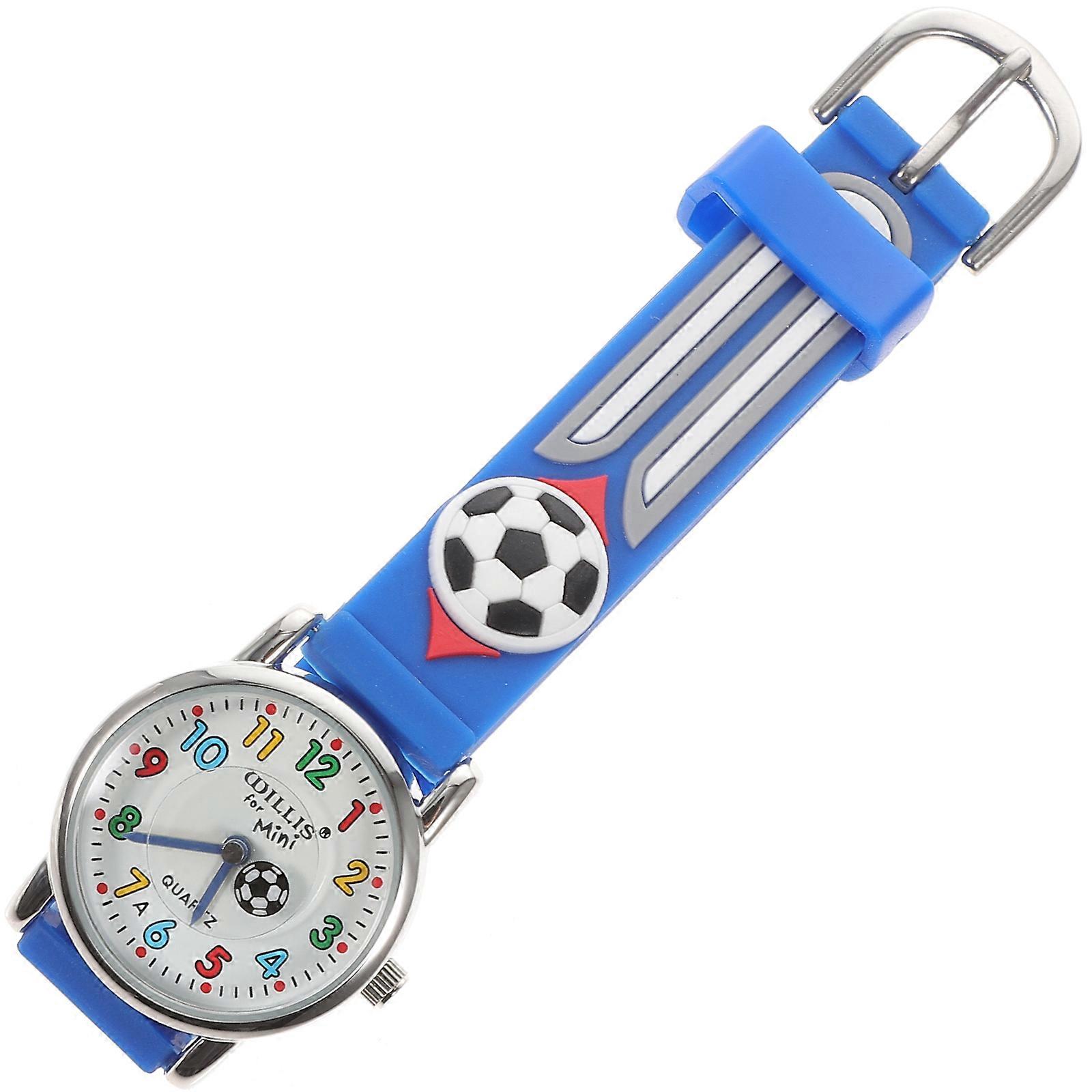 Kids Watch Boys Cartoon Ball Pattern Wrist Watch Comfortable for Daily Use Blue Silicone 1Pack Timekeeping Quartz Movement