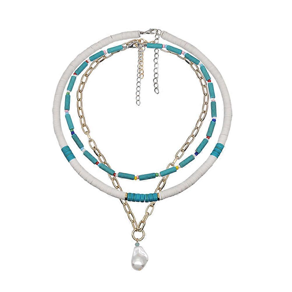 Layered Necklace Multi Layer Pearl Necklace Assorted Color Bohemian Style Party Decoration 1Set