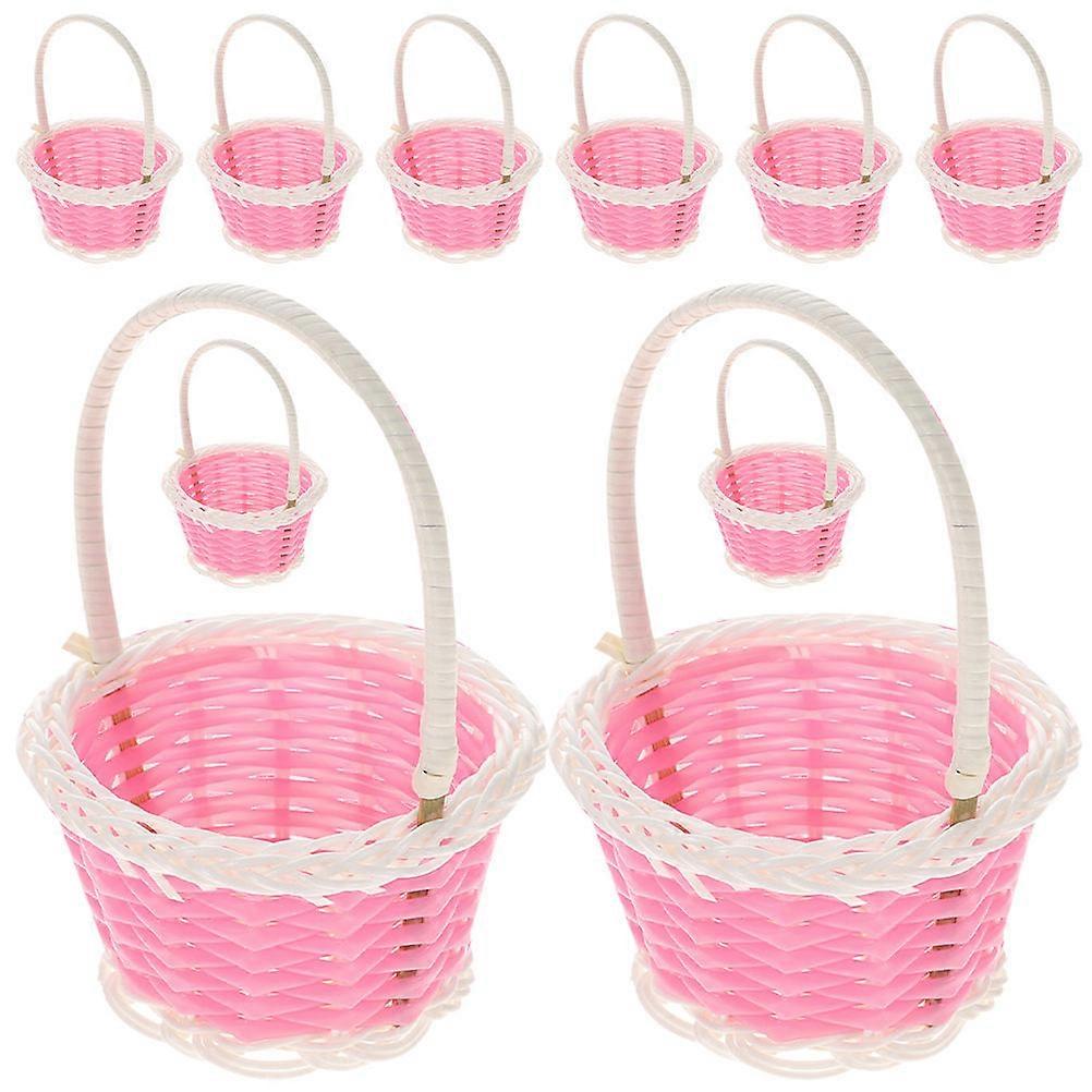 Mini Picnic Baskets Woven Design Decoration For Party Favor Pink 9x13.5cm 10Pcs