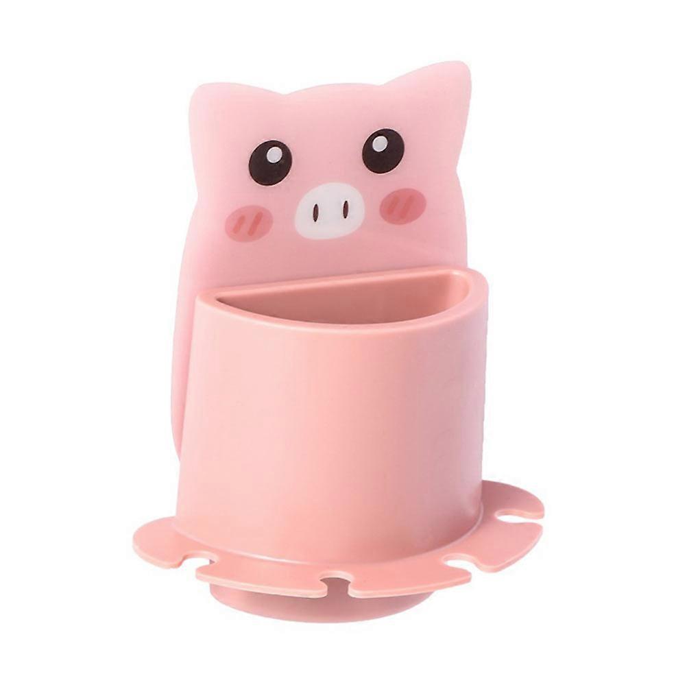 壁掛け式歯ブラシホルダードリルフリーバスルームラック家庭用歯磨き粉オーガナイザーピンク15.8cm x 13.4cmプラスチック収納1パック