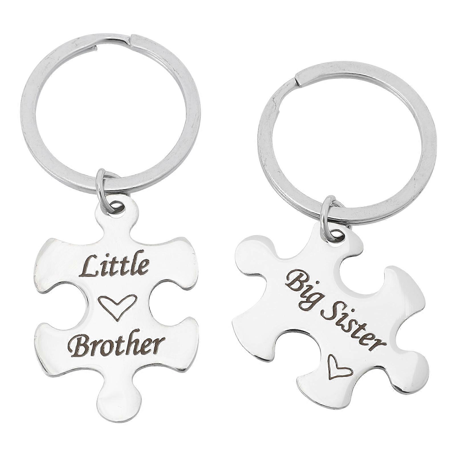 Puzzle Key Ring Matching Key Chain Family Elegant Lightweight Silver 6.8x3.8cm Engraved with and 1 Pair