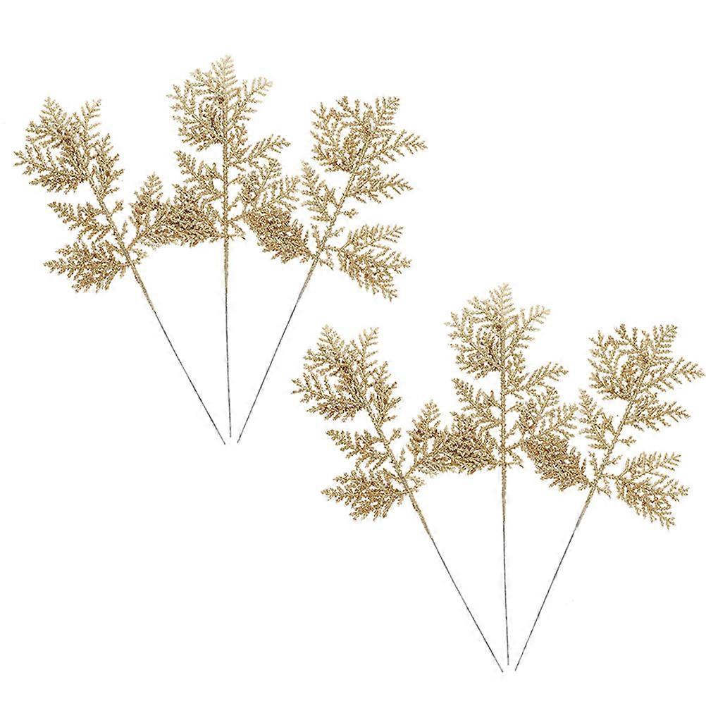 Simulation Pine Branches Decors Artificial Pine Branches Table Centerpiece Vase Fillers Golden 32x13cm 6Pcs