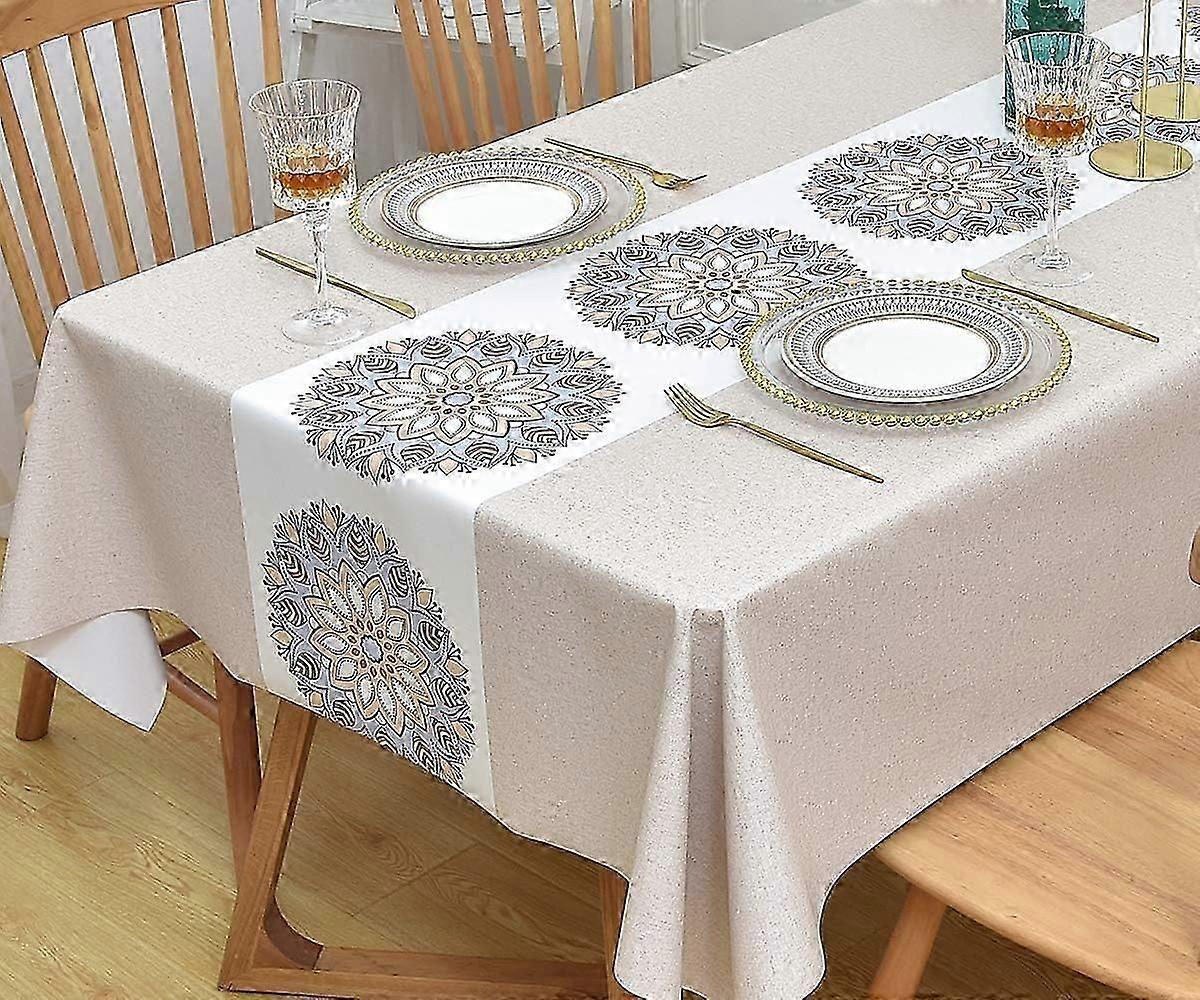 PVC Waterproof Table Cover - Rectangular Plastic Kitchen Outdoor 137x220cm