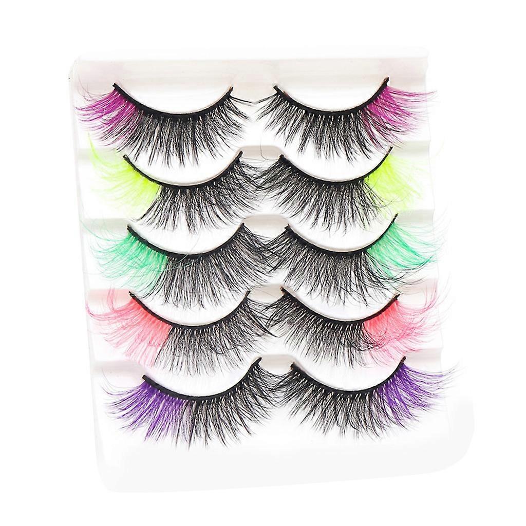 5 Pairs Colorful False Eyelashes Colored Faux Mink Eyelashes Natural Look Fluffy Eyelashes 3D Effect False Colored Eyelashes