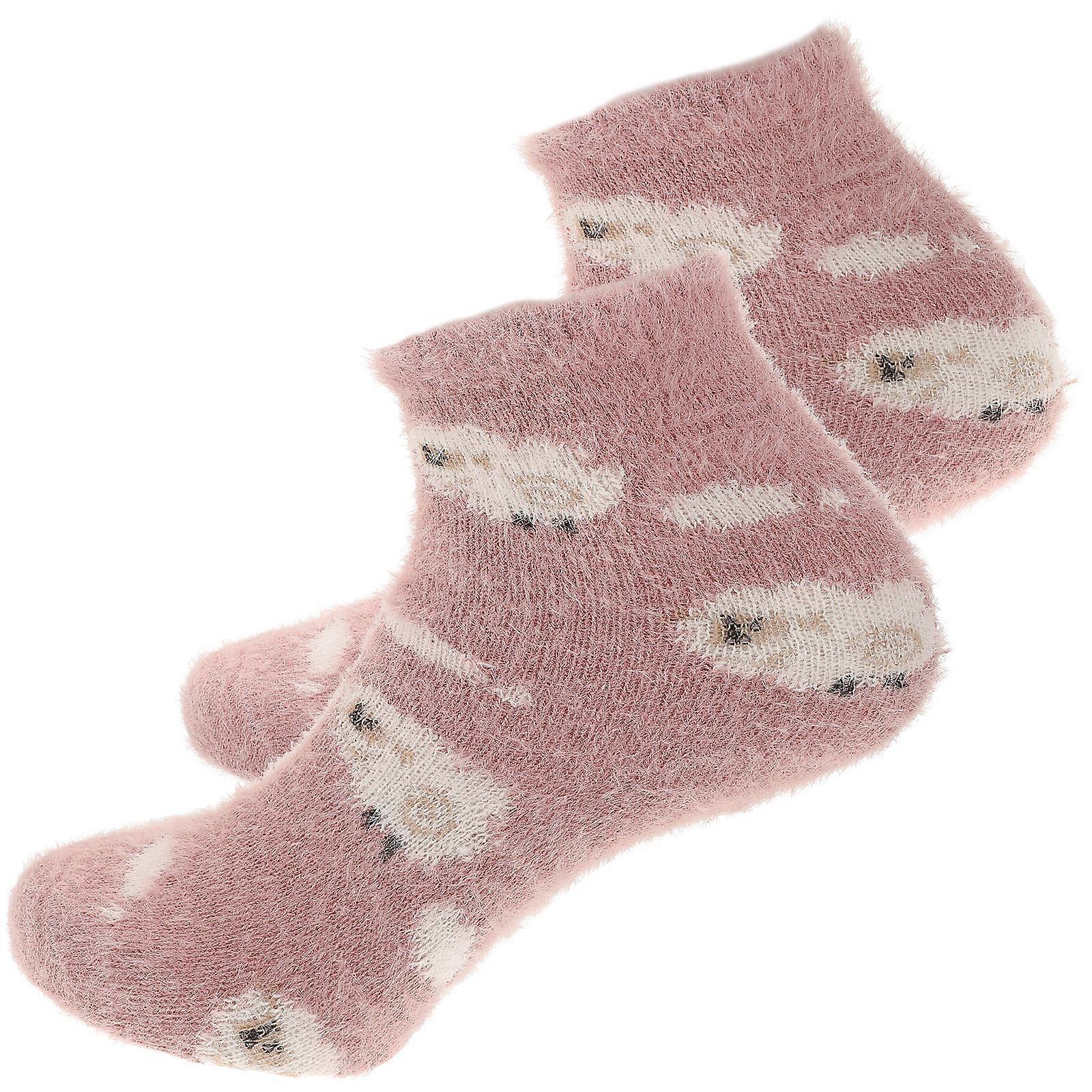 Fuzzy Socks with Grips Winter Cartoon Thermal Medium Tube Socks for Women 1Pair