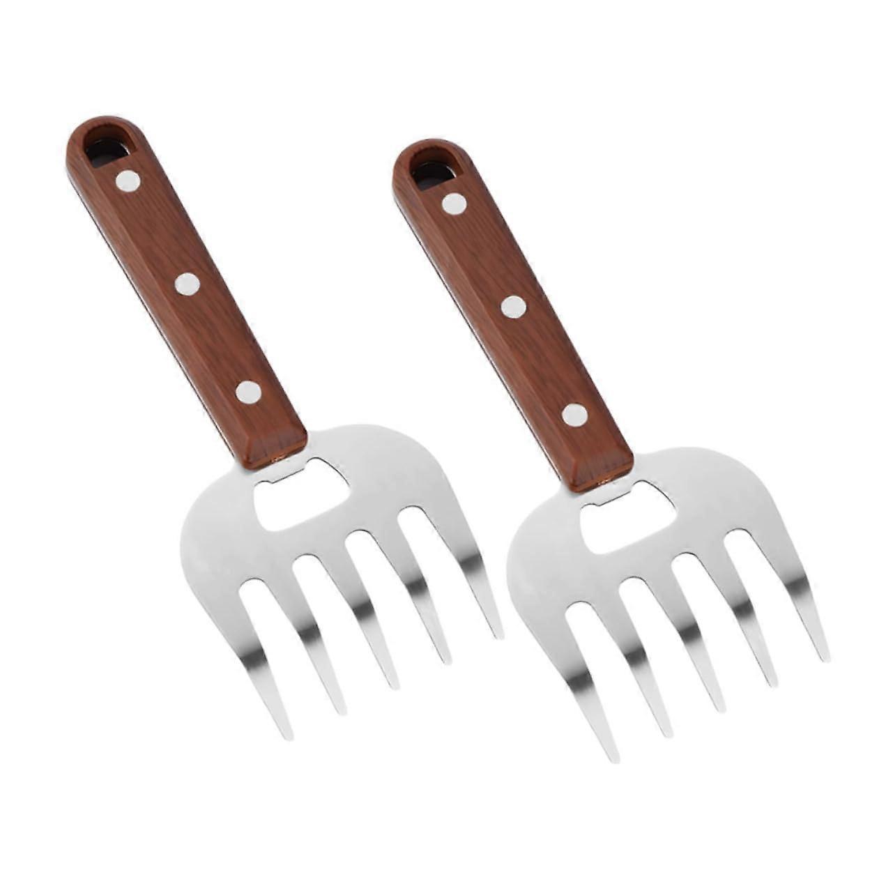 Set of 2 Stainless Steel Meat Chopping Claws with Wooden Handle for Pulled Pork and Grilling