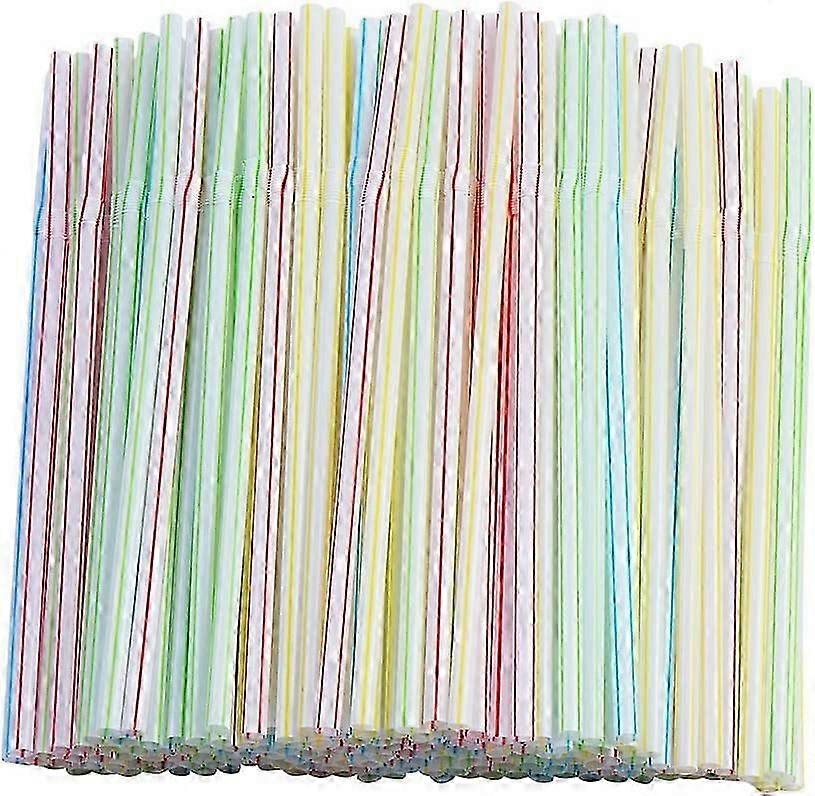 200 Pcs Disposable Stripes Multiple Colors Straws 0.23' x 9.4"