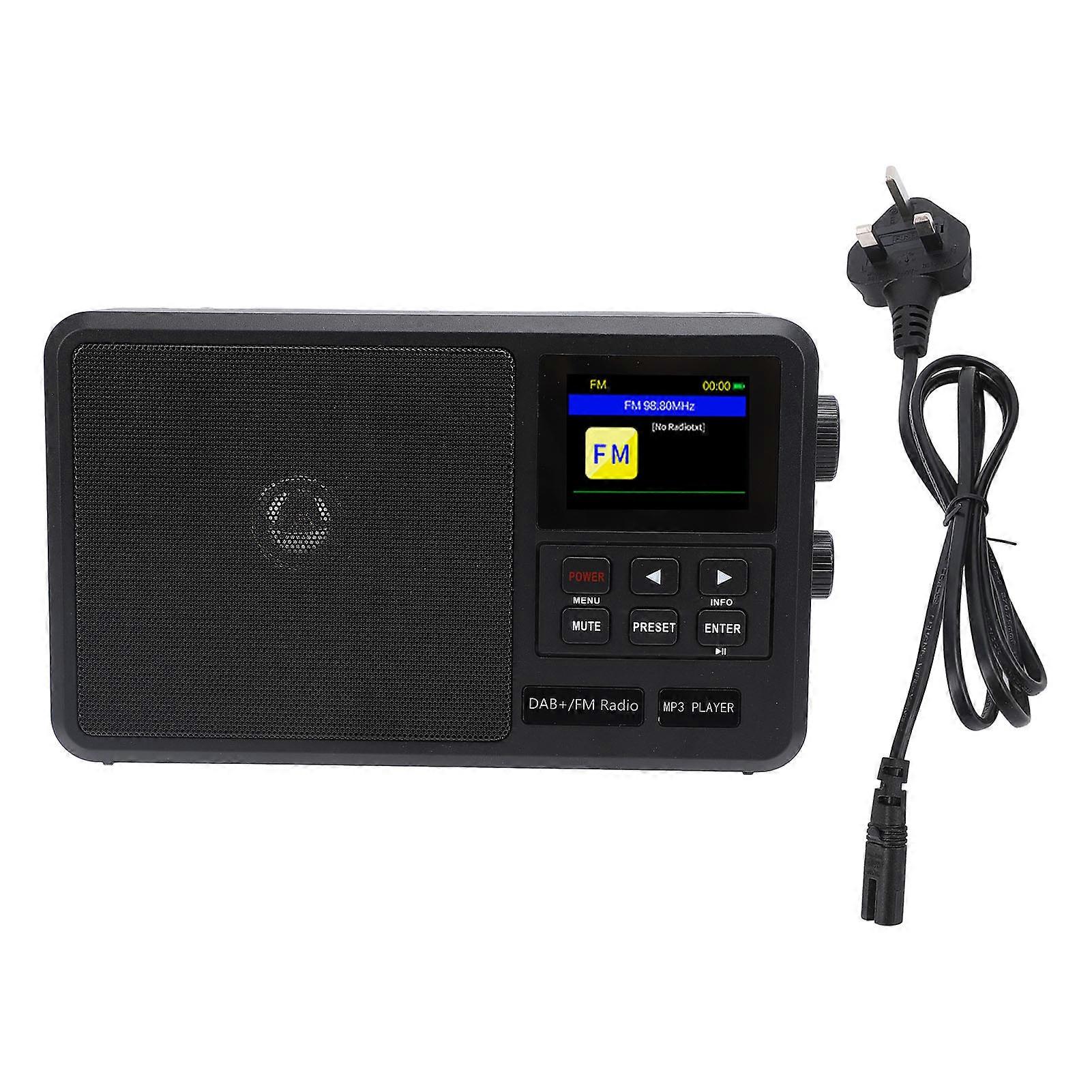 Portable FM Radio with USB, BT, DAB, Large Knob Tuning, Sleep Timer, UK Plug 100-240V