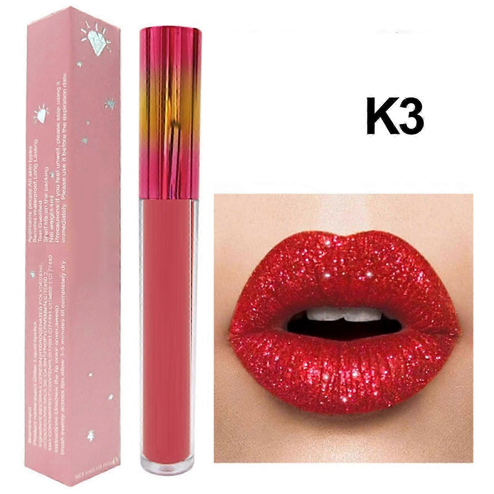 ダイヤモンドリップスティックシャイニーロングラスティングリキッドリップスティック、べたつかない、女性のための防水リップスティックリップグロス