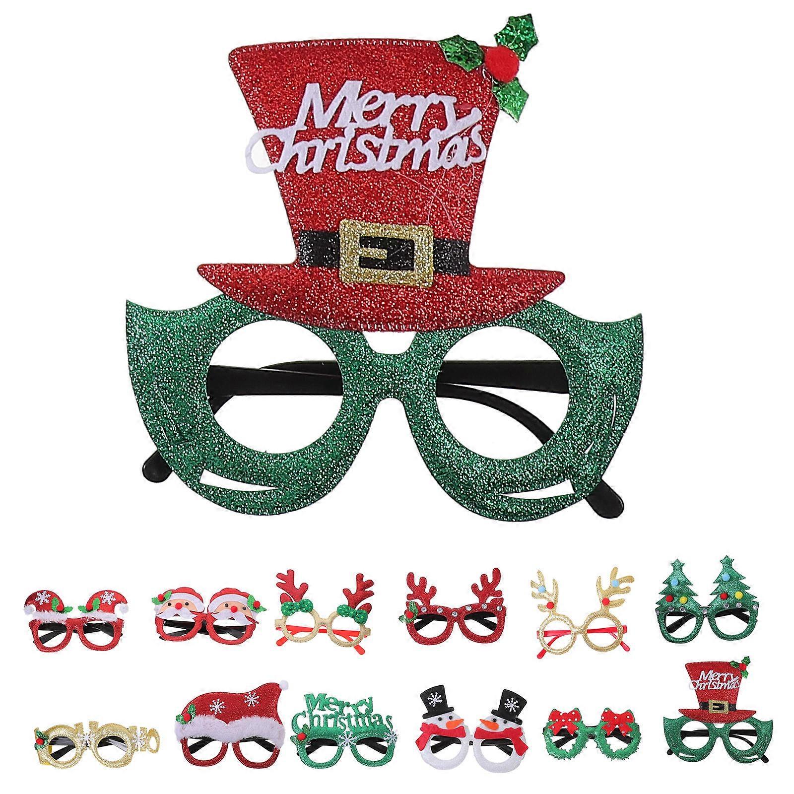 Christmas Party Photo Props Reusable Xmas Glasses NonWoven Fabrics Family Gathering 12Pcs