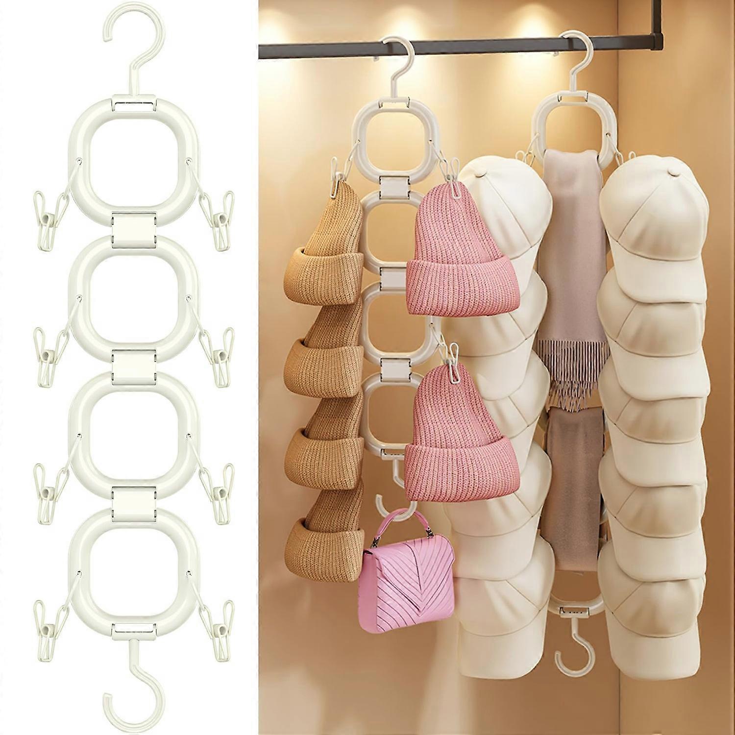 4 Rings Multipurpose Plastic Hanger Rack for Clothes Hats Space Saving Closet Organization