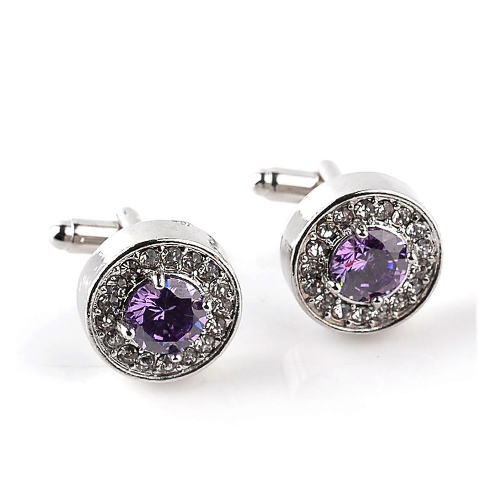 Anstecknadel Herren Anzug Schmuck Runde Manschettenknöpfe Weiß Lila Emaille Kristall Hochzeitshemd Manschettenknöpfe
