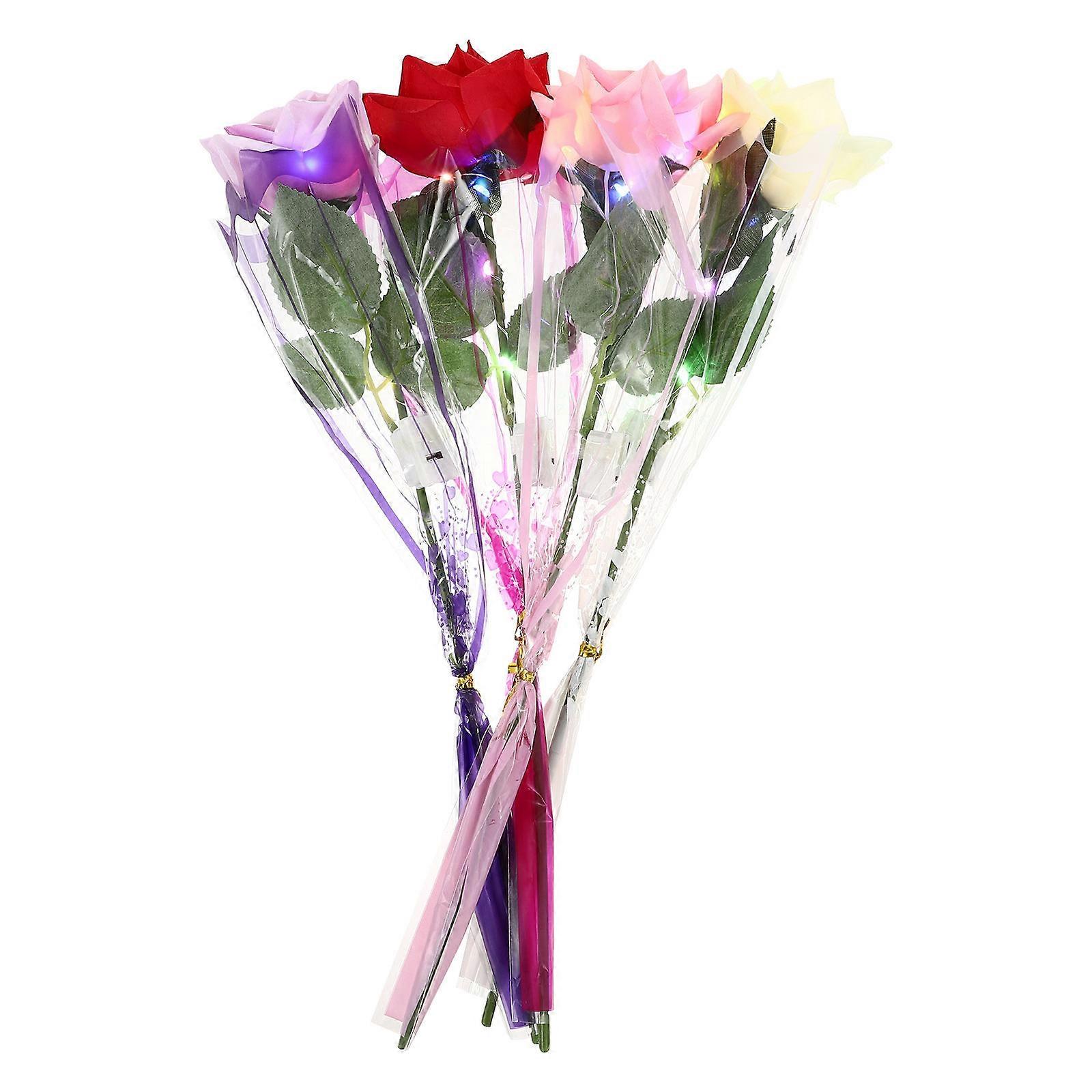 Artificial Flower Valentine's Day Decoration Simulation Luminous Roses present Choice 36CM Assorted Color Romantic Atmosphere Creation 4Pcs