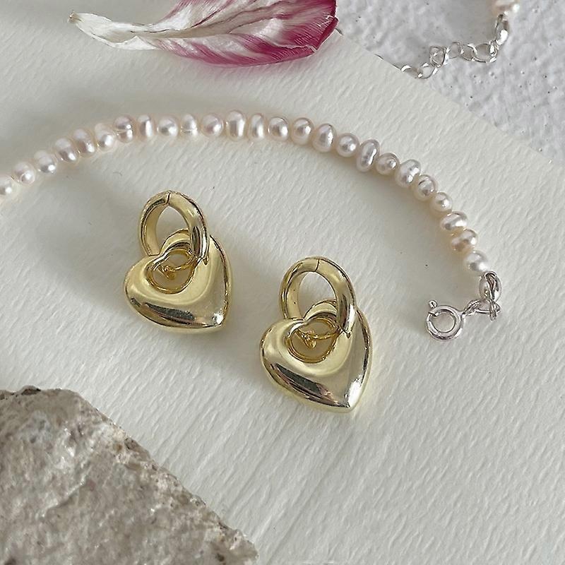 Trendy Heart Earrings 925 Silver Post Dangle Stud Earrings