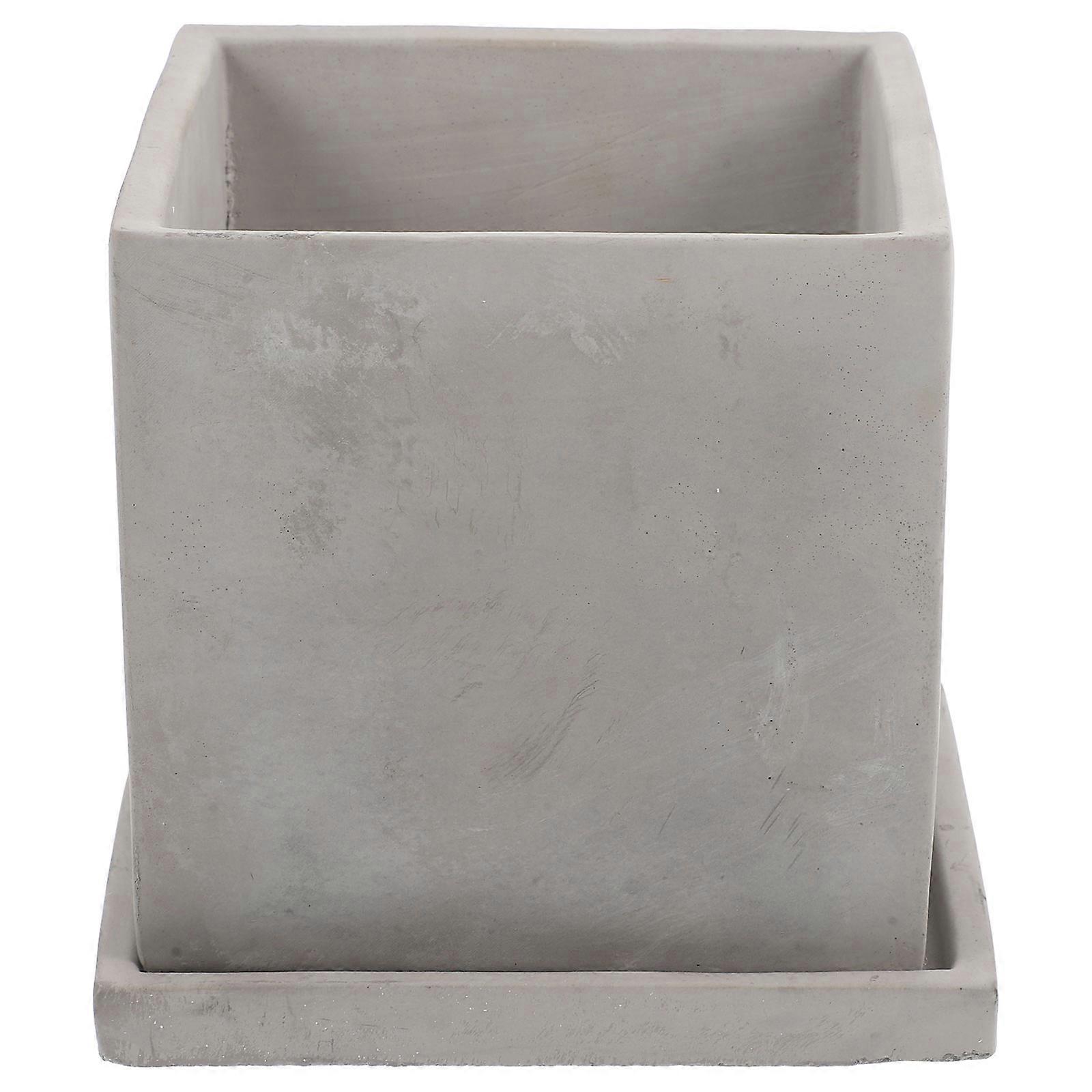 Small Cement Bonsai Planter with Tray for Modern Succulents Flowerpot 1 Set