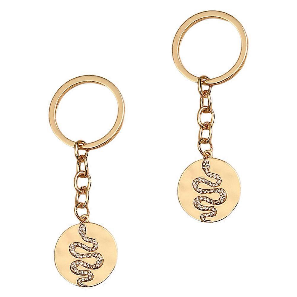 Golden Metal Key Chain with Snake Design for Decor 2 Pieces Suitable for Bags Keys Phones