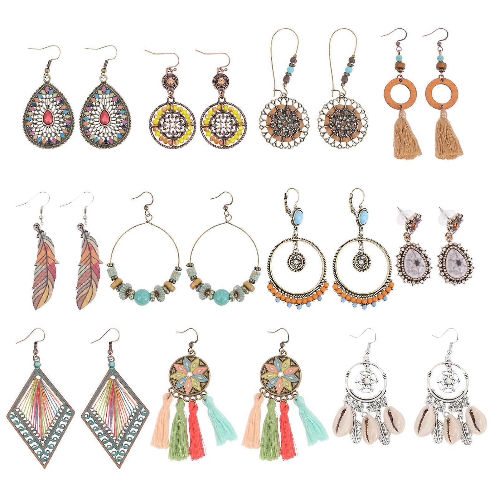 Bohemian Earrings with Tassel Design for Women Assorted Color Alloy and Polyester Material