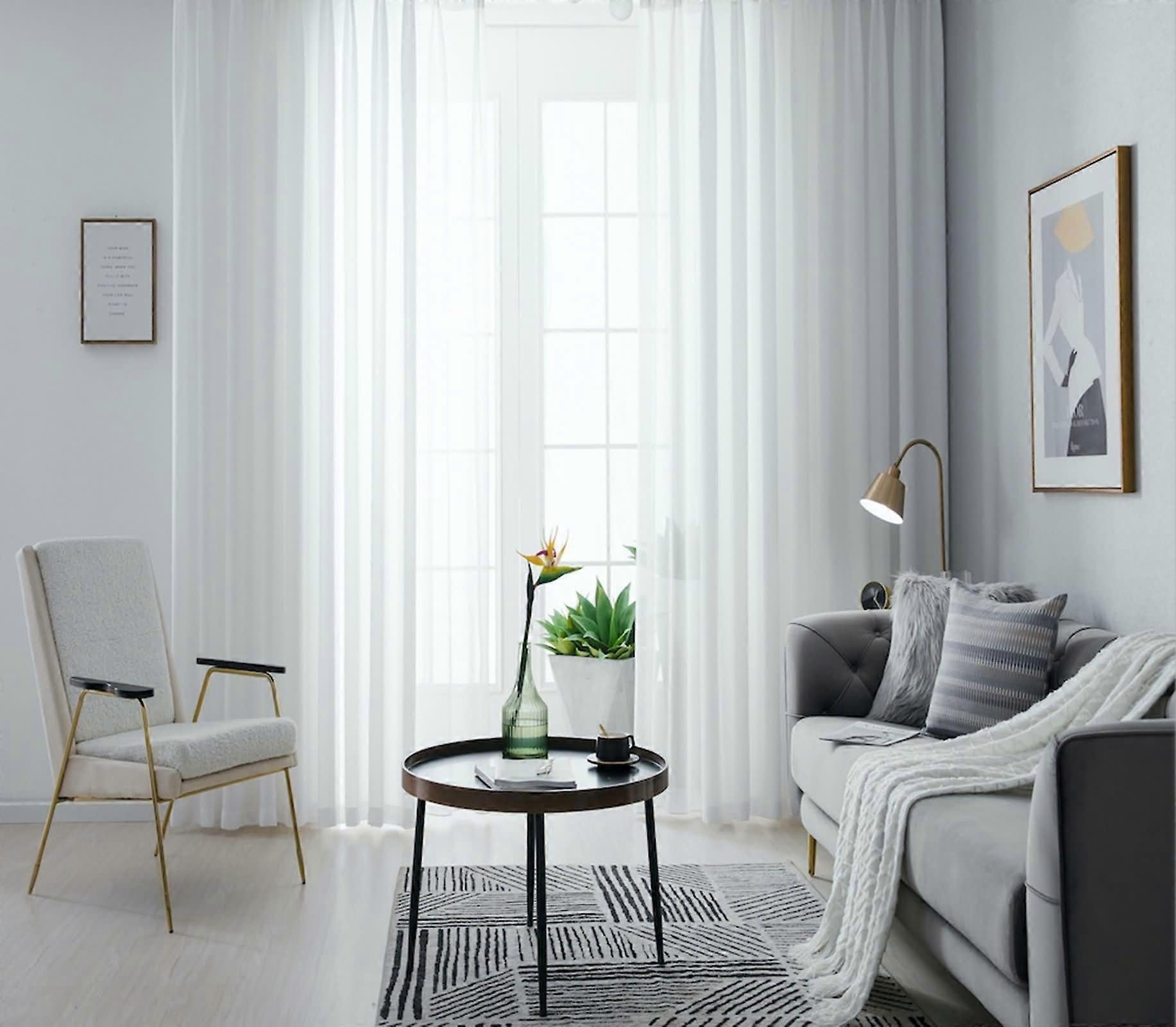 White Curtains with Eyelets 2Pack 107x229CM SemiTransparent Drapes