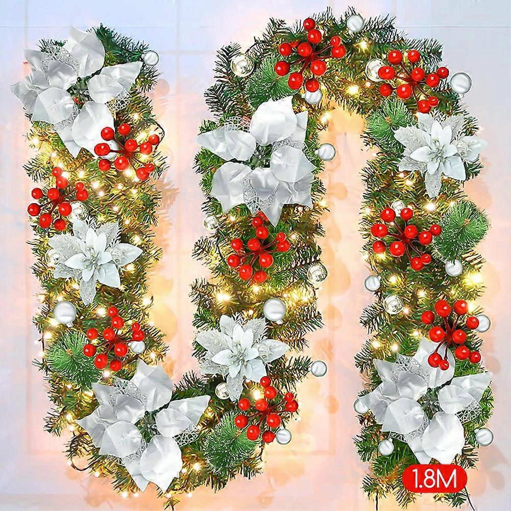 Xmas with 50 LED Artificial Red Berry Garland with Lights - Battery Operated Holiday Decoration for Indoor, Outdoor, Porch Door, and Party Decor