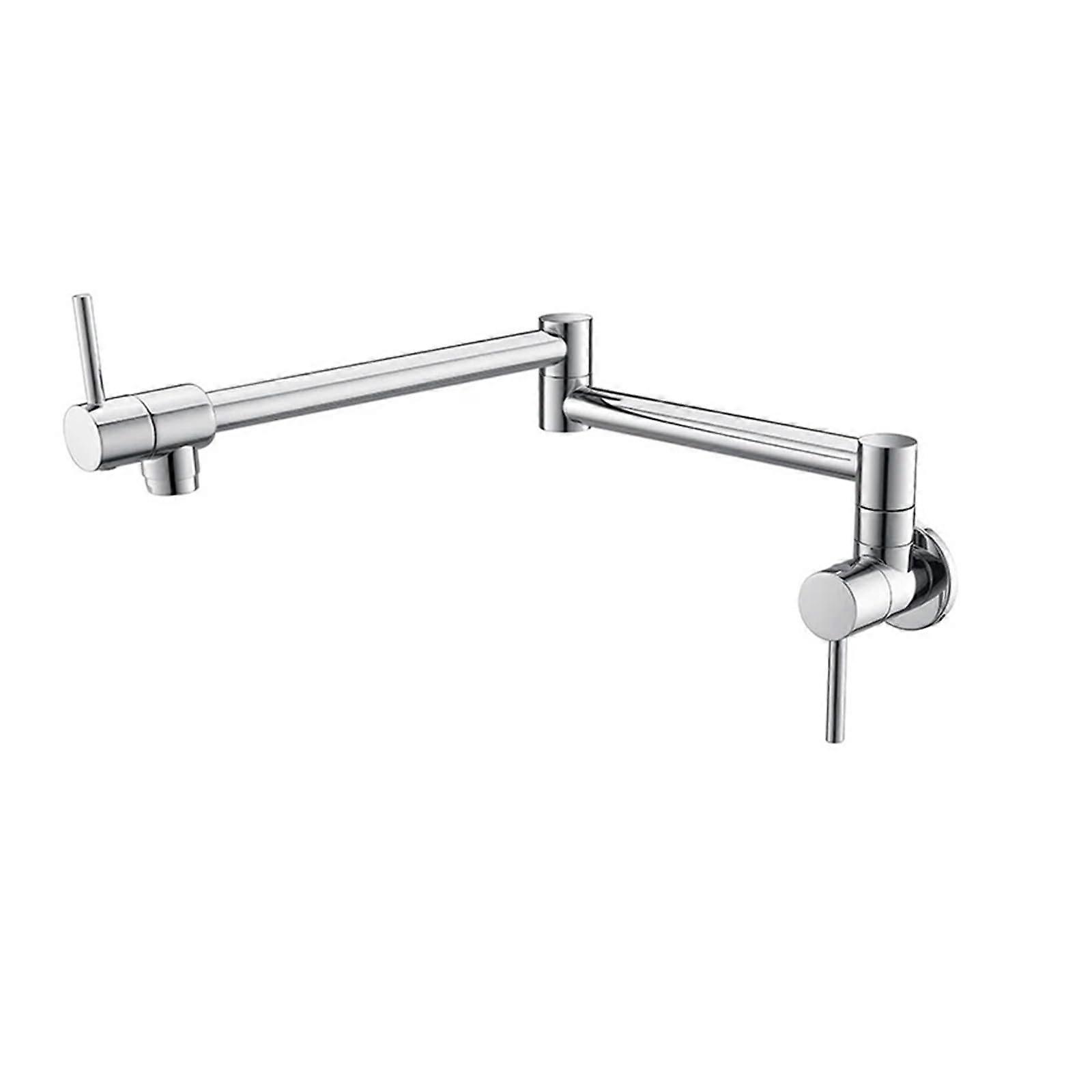 Wallmounted foldable kitchen sink with singlehole cold water faucet, wire rack, and chromeplated brass chrome finish.